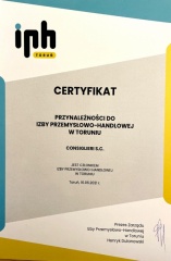 Certyfikat przynależności do IPH w Toruniu